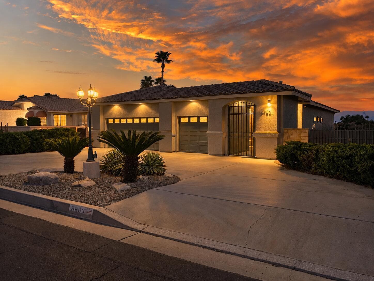 Desert Home Under a Dramatic Sunset