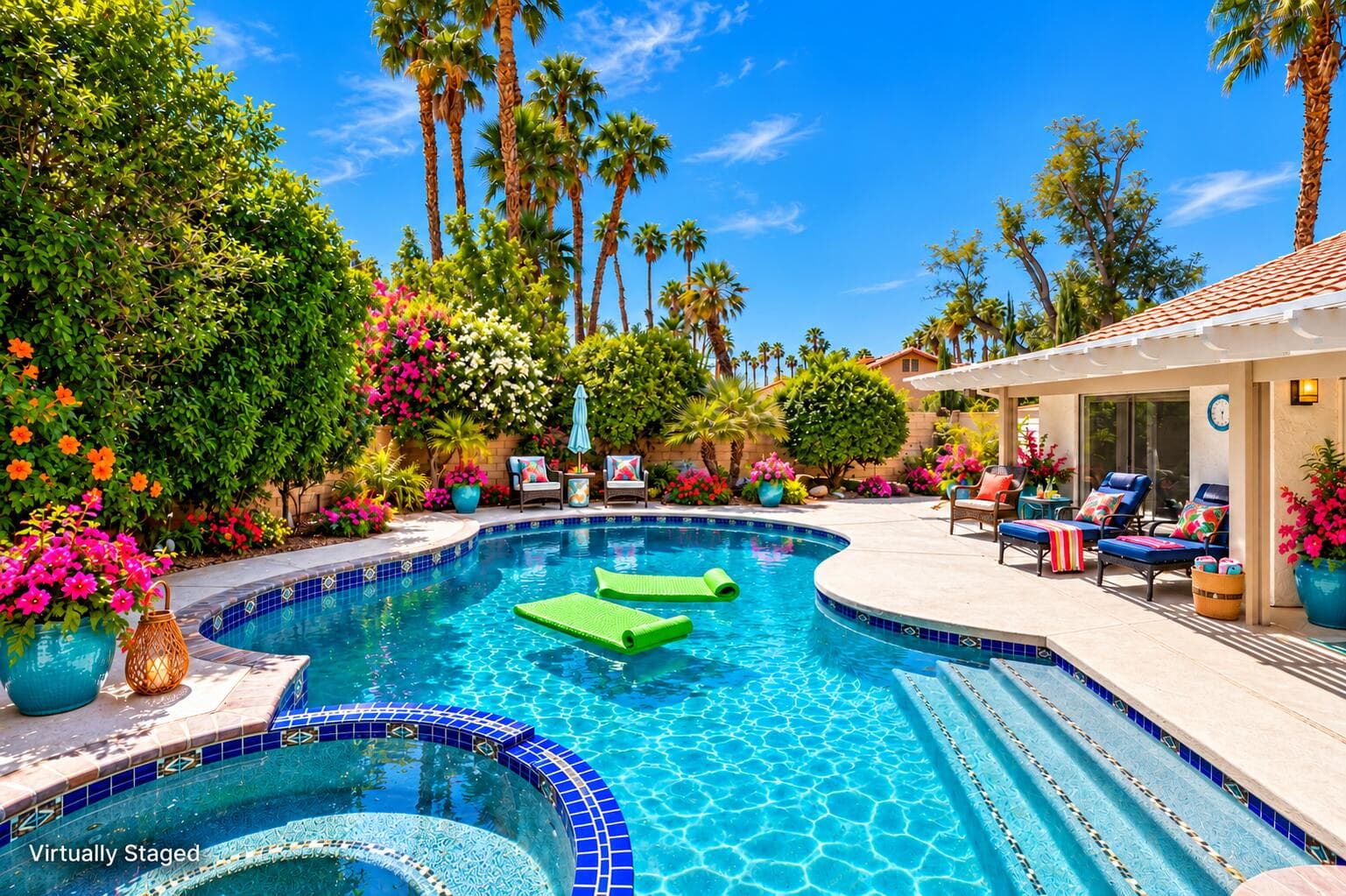 Virtually Staged Tropical Pool Retreat