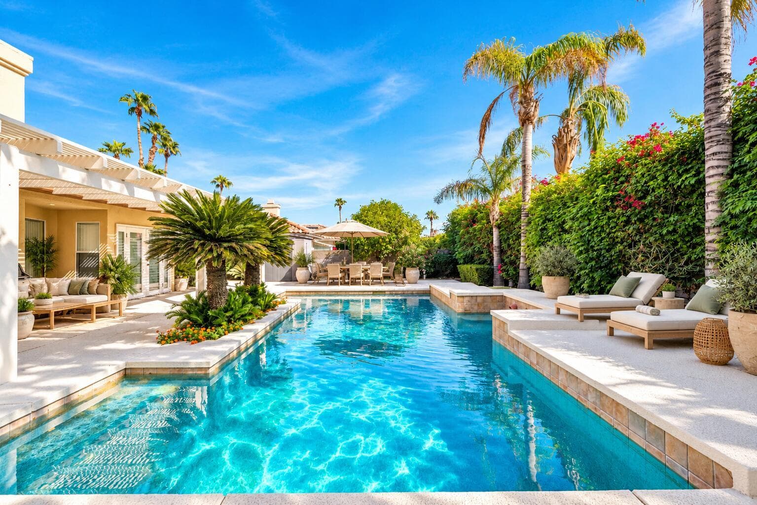 Gorgeous Backyard with Lush Landscaping. Virtually Staged.
