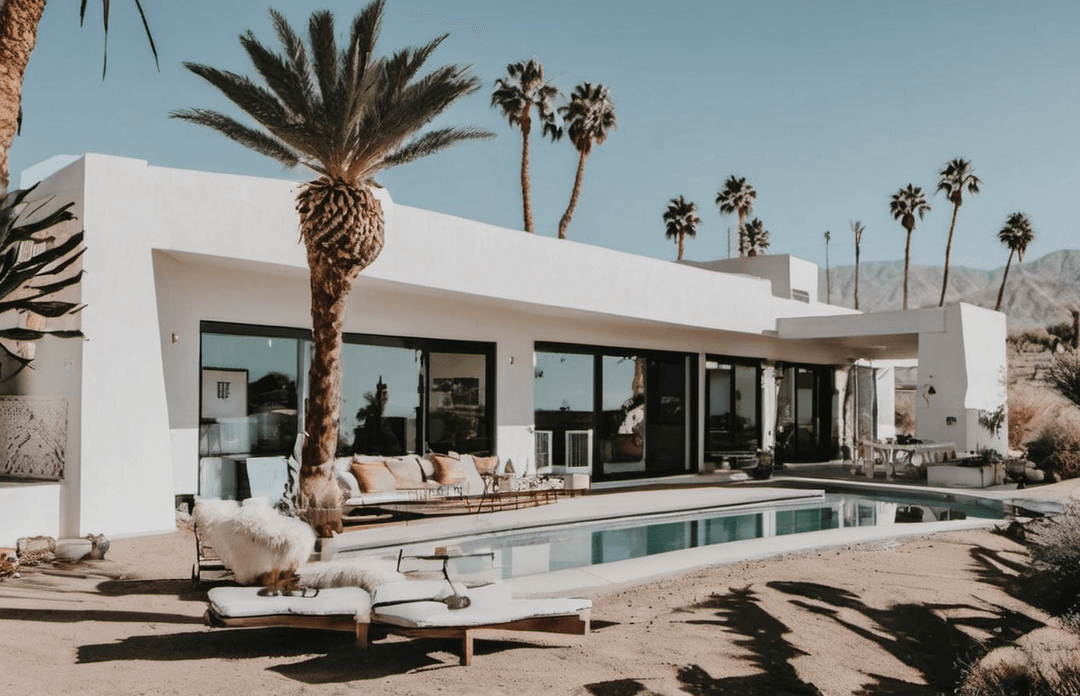 Vacation rental home with pool and palm trees