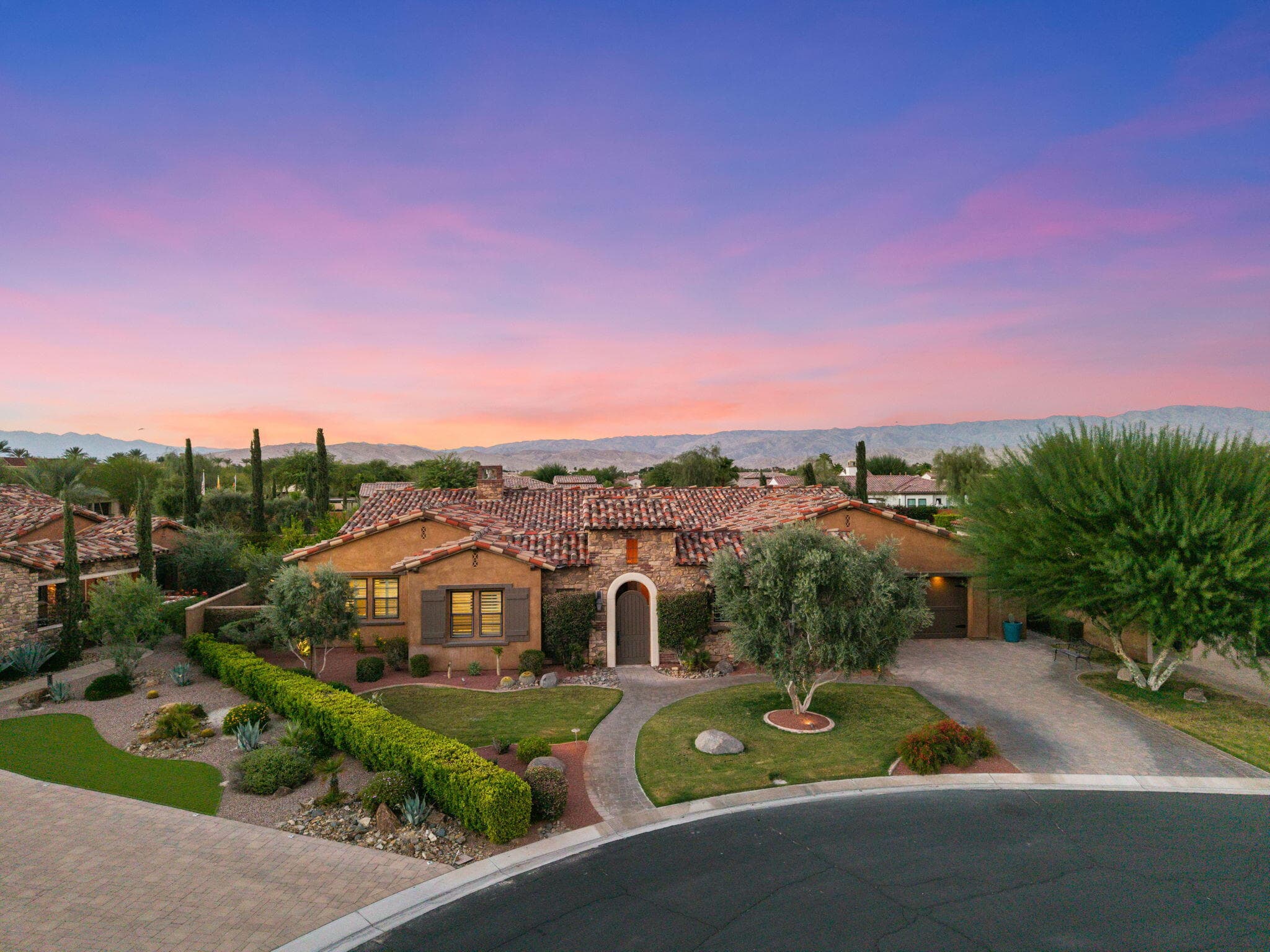 Sunset Aerial View of Front Elevation