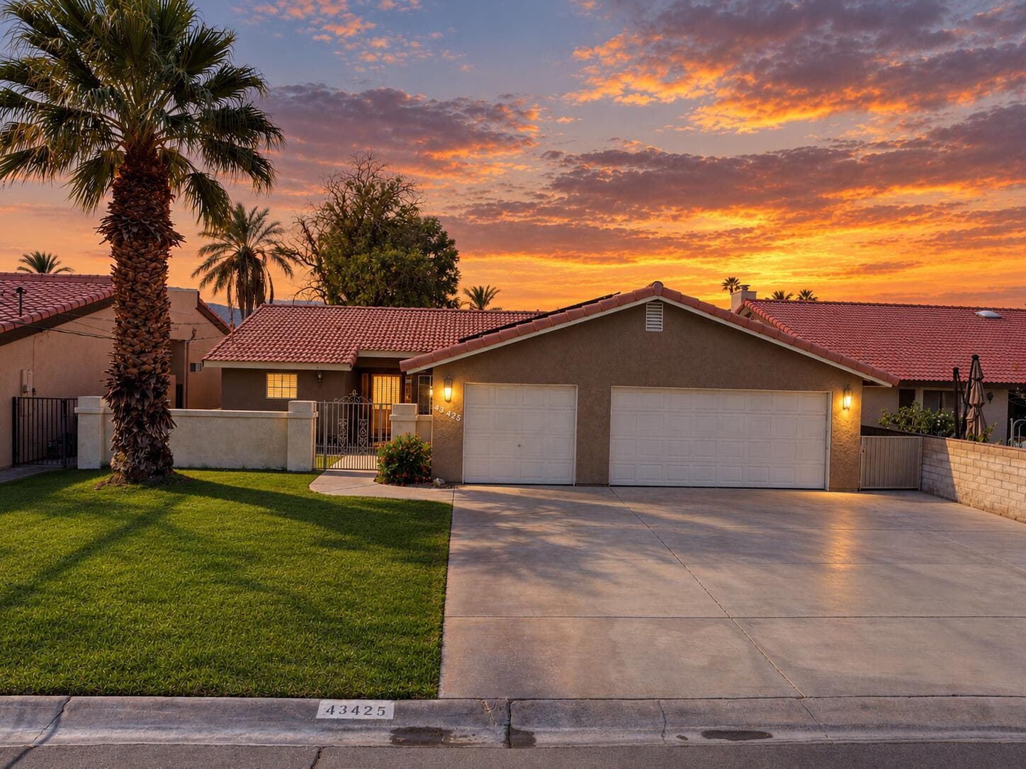 Twilight Suburban Home at Sunset